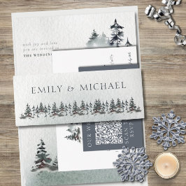 Minimalistisch Evergreen Mountain Green Slate Blue Uitnodigingen Wikkel