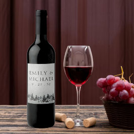 Minimalistisch Evergreen Mountain Green Slate Blue Wijn Etiket