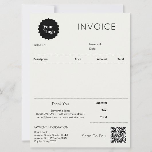 Minimalistisch factuurontvangstbewijs voor kleine kaart (Voorkant)