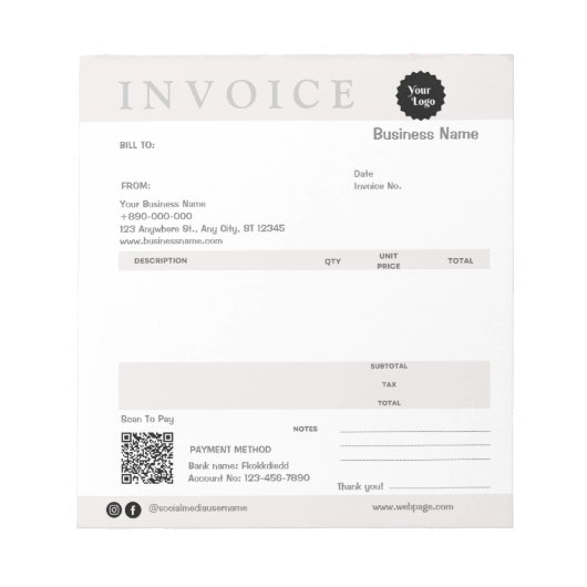 Minimalistisch factuurontvangstbewijs voor kleine  notitieblok (Voorkant)