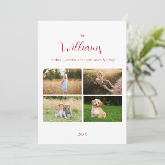 Minimalistisch familiefoto-raster | Kerstmis Feestdagenkaart (Staand voorkant)