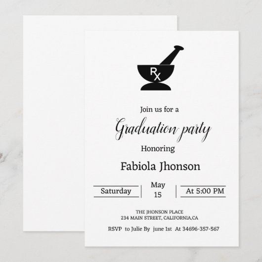 Minimalistisch farmacie-universitair diploma aankondiging (Voorkant / Achterkant)