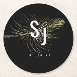 Minimalistisch Faux Gold Feather Bohemian Wedding Ronde Kartonnen Onderzetter