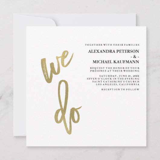 Minimalistisch Faux Gold Typography Wedding Kaart (Voorkant)