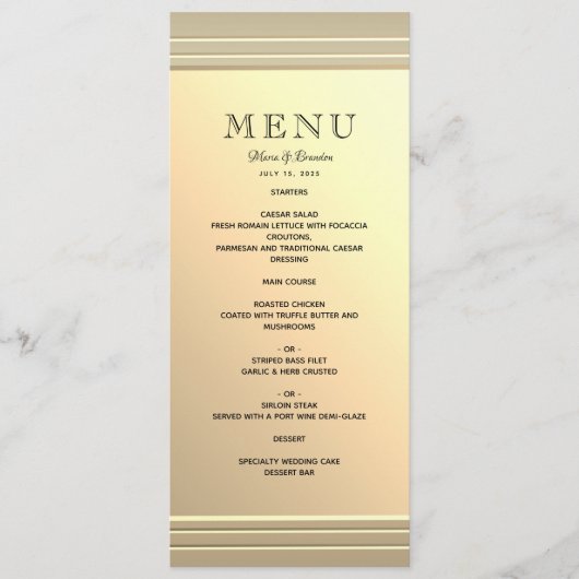 Minimalistisch Faux Gold Wedding Menu (Voorkant)
