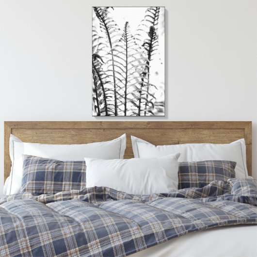 Minimalistisch fern Leaves Black en White Botanica Canvas Afdruk (Insitu (Slaapkamer))