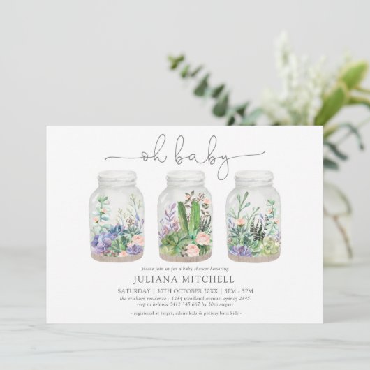 Minimalistisch Fiesta Terrarium Succulent Baby sho Kaart (Staand voorkant)