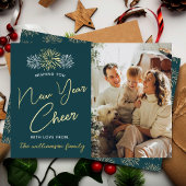 Minimalistisch Fireworks New Year Cheer Photo Real Folie Feestdagenkaart