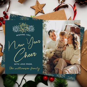 Minimalistisch Fireworks New Year Cheer Photo Real Folie Feestdagenkaart