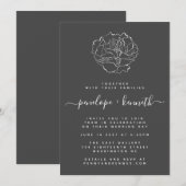 Minimalistisch Floral Black White Calligraphy Wedd Kaart (Voorkant / Achterkant)
