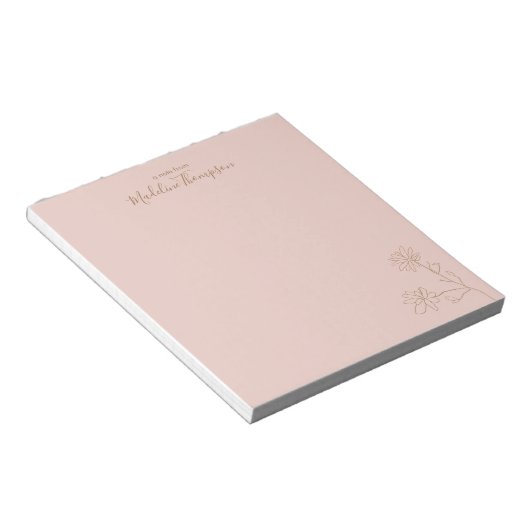 Minimalistisch 'Floral Blush Pink Gold Script' Notitieblok (Schuin)