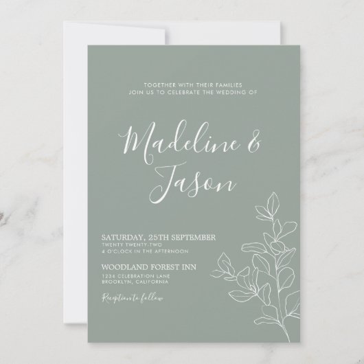 Minimalistisch Floral Botanical Sage Green Wedding Kaart (Voorkant)