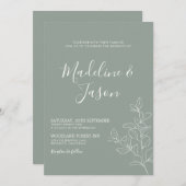 Minimalistisch Floral Botanical Sage Green Wedding Kaart (Voorkant / Achterkant)