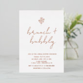 Minimalistisch Floral Brunch en Bubble Roos Gold Folie Uitnodiging (Staand Voorkant)