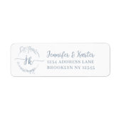 Minimalistisch Floral Dusty Blue Monogram Etiket (Voorkant)