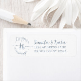 Minimalistisch Floral Dusty Blue Monogram Etiket