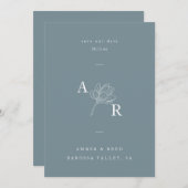 Minimalistisch Floral Monogram Elegant Dusty Blue Save The Date (Voorkant / Achterkant)