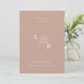 Minimalistisch Floral Monogram Elegant Dusty Pink Save The Date (Staand voorkant)