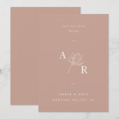 Minimalistisch Floral Monogram Elegant Dusty Pink Save The Date (Voorkant / Achterkant)