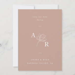 Minimalistisch Floral Monogram Elegant Dusty Pink Save The Date