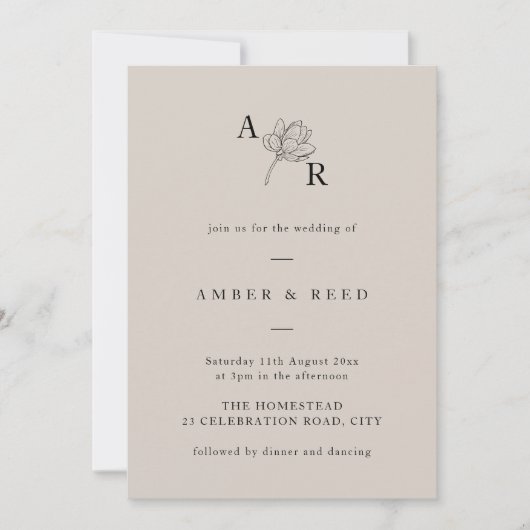 Minimalistisch Floral Monogram Elegant Eenvoudig N Kaart (Voorkant)