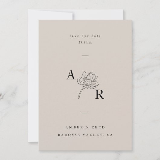 Minimalistisch Floral Monogram Elegant Eenvoudig N Save The Date (Voorkant)