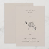 Minimalistisch Floral Monogram Elegant Eenvoudig N Save The Date (Voorkant / Achterkant)