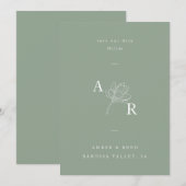 Minimalistisch Floral Monogram Elegant Sage Green Save The Date (Voorkant / Achterkant)