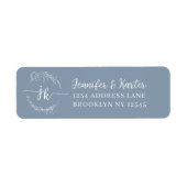 Minimalistisch Floral Plain Dusty Blue Monogram Etiket (Voorkant)