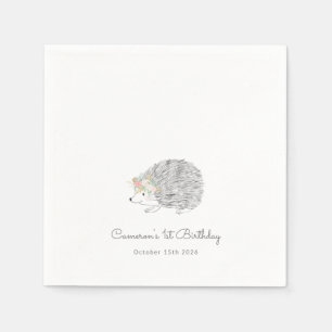 Minimalistisch Floral Porcupine Cute, 1ste verjaar Servet
