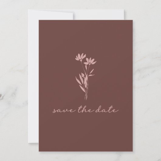 Minimalistisch Floral Script Rustic Brown Foto Save The Date (Voorkant)