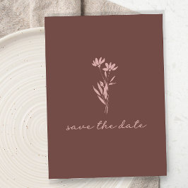 Minimalistisch Floral Script Rustic Brown Foto Save The Date