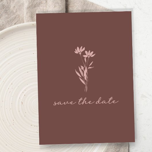 Minimalistisch Floral Script Rustic Brown Foto Save The Date
