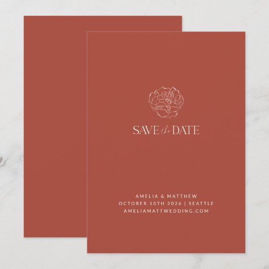 Minimalistisch Floral Terracotta Drawing Boho Wedd Save The Date (Voorkant / Achterkant)
