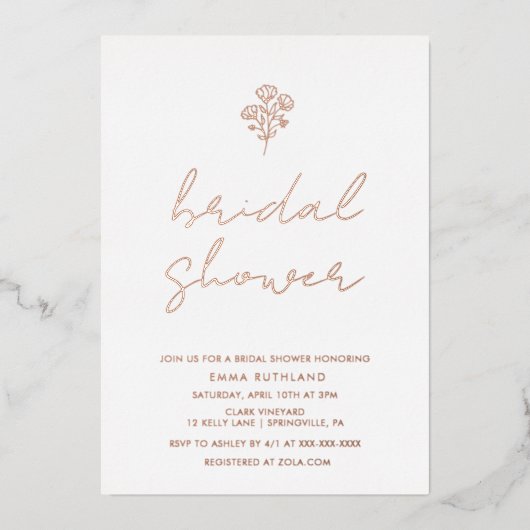 Minimalistisch Floral Vrijgezellenfeest Roos Gold Folie Uitnodiging (Voorkant)