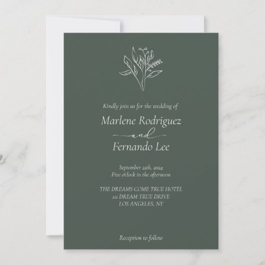 Minimalistisch Floral Wedding Kaart (Voorkant)