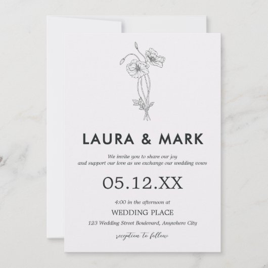 Minimalistisch Floral Wedding Kaart (Voorkant)