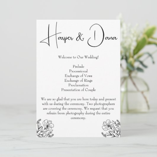Minimalistisch Floral Wedding Programma Programmakaart (Staand voorkant)
