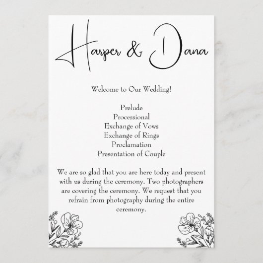 Minimalistisch Floral Wedding Programma Programmakaart (Voorkant)