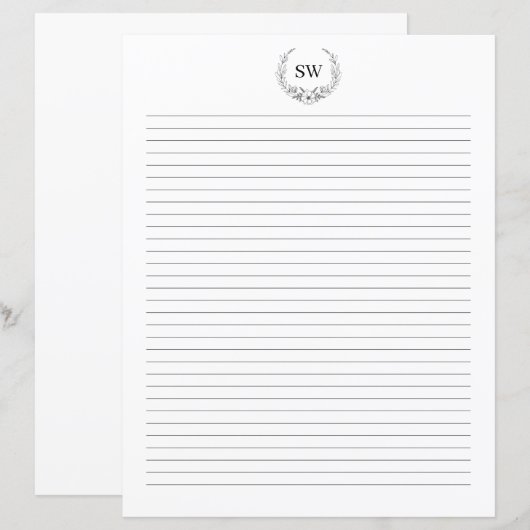 Minimalistisch Floral Wreath Monogram briefpapier (Voorkant / Achterkant)