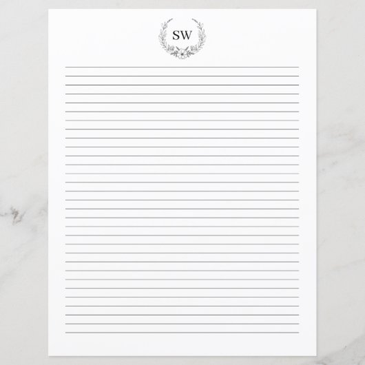 Minimalistisch Floral Wreath Monogram briefpapier (Voorkant)