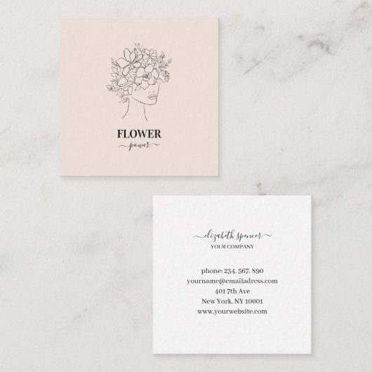 Minimalistisch florale  Business- Visitenkarte Vierkante Visitekaartje (Voorkant / Achterkant)