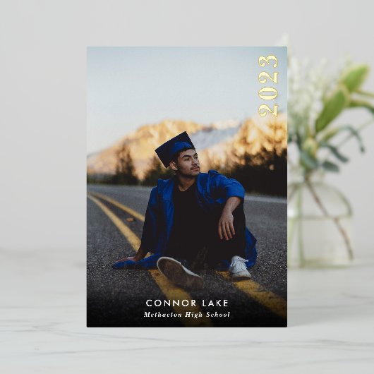 Minimalistisch Folie Foto Verticaal Afstuderen nod Folie Feestdagenkaart (Staand Voorkant)