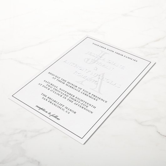 Minimalistisch Folie van Monogram Foto Weddenschap Folie Uitnodiging (Gedraaid)