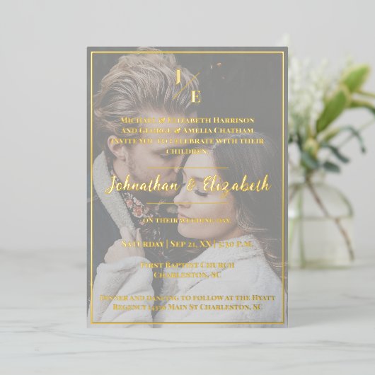 Minimalistisch Folie van Monogram Foto Weddenschap Folie Uitnodiging