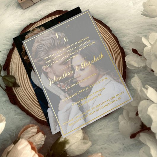 Minimalistisch Folie van Monogram Foto Weddenschap Uitnodiging