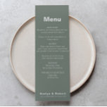 Minimalistisch formeel Groen Berichten Menu Elegan<br><div class="desc">Deze minimalistische,  elegante,  formele,  groene trouwmenukaart is perfect voor een rustige bruiloft. Het ontwerp kenmerkt een mooie doopvont in een groene achtergrond om uw gebeurtenis te belichamen.</div>