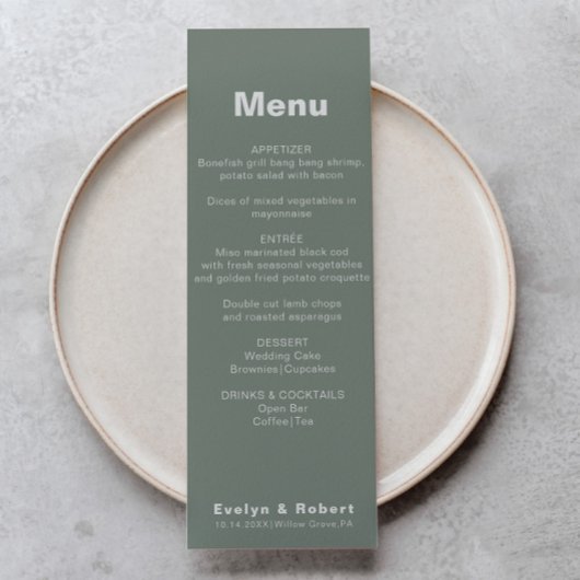 Minimalistisch formeel Groen Berichten Menu Elegan