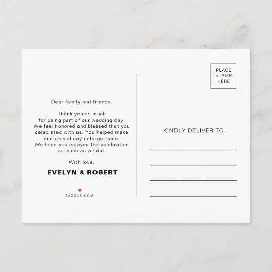 Minimalistisch formeel huwelijk Dank u Briefkaart (Achterkant)