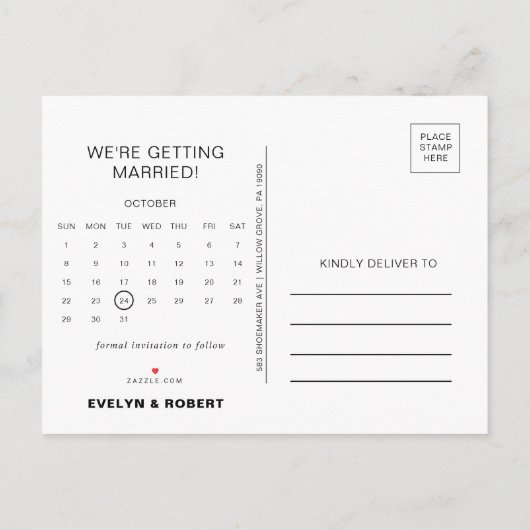 Minimalistisch formeel huwelijk sparen de Datum Ka Aankondigingskaart (Achterkant)